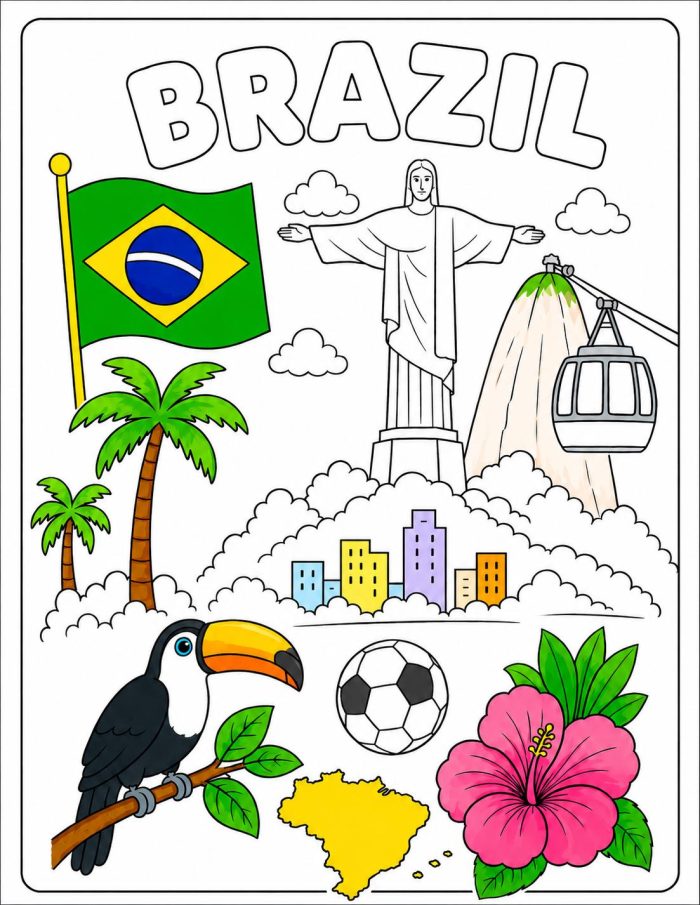 Around the World Coloring Pages, 22 Countries Printable PDF (Digital Download) - Image 7