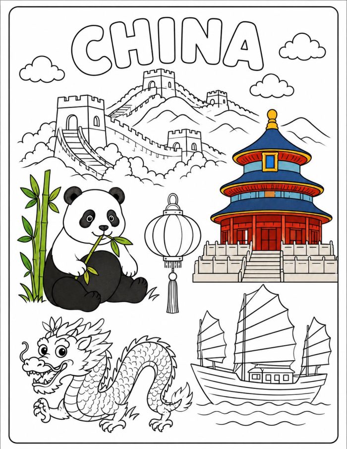 Around the World Coloring Pages, 22 Countries Printable PDF (Digital Download) - Image 10