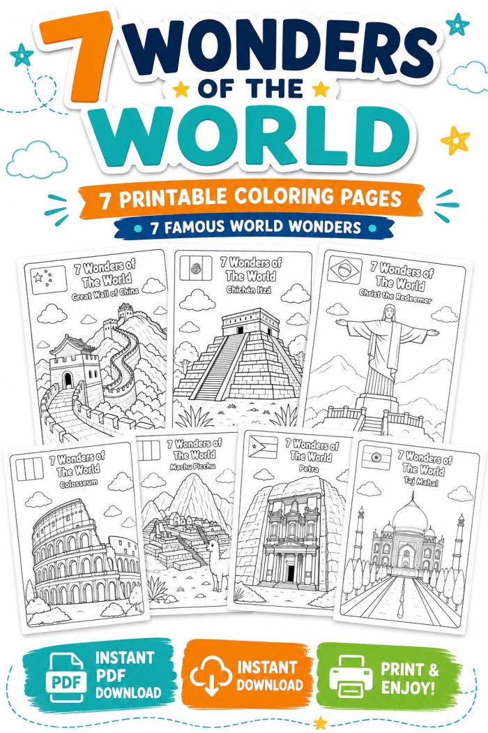 7 Wonders World Coloring Pages, Famous Landmarks Printable PDF (Ages 5-7) - Image 3