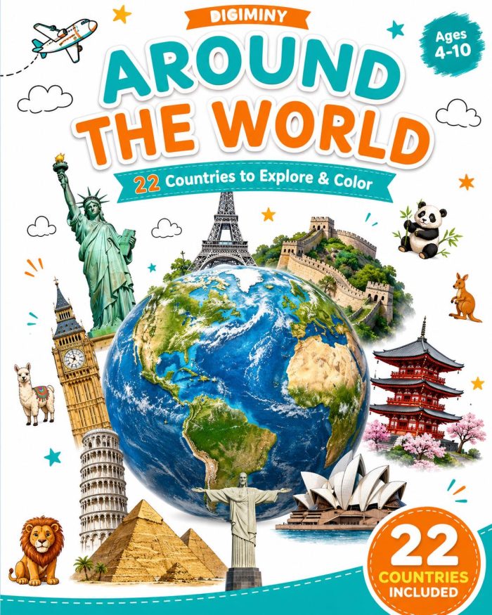 Around the World Coloring Pages, 22 Countries Printable PDF (Digital Download) - Image 2