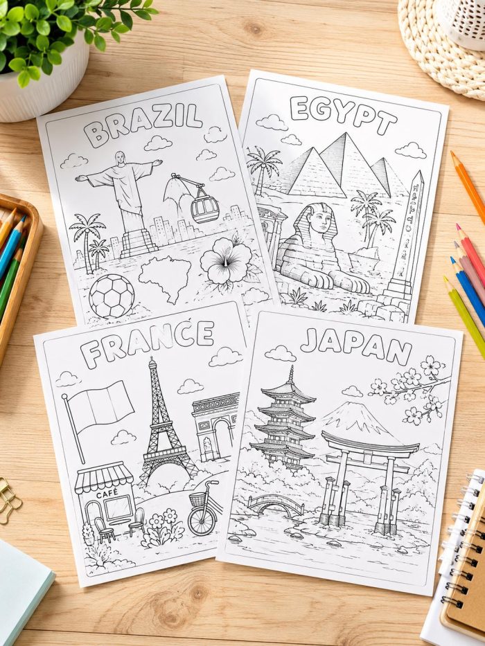 Around the World Coloring Pages, 22 Countries Printable PDF (Digital Download) - Image 6