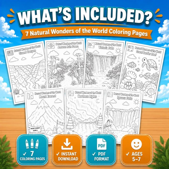 Natural Wonders World Coloring Book, Kids Ages 5-7, Educational Activity (PDF Download) - Image 3