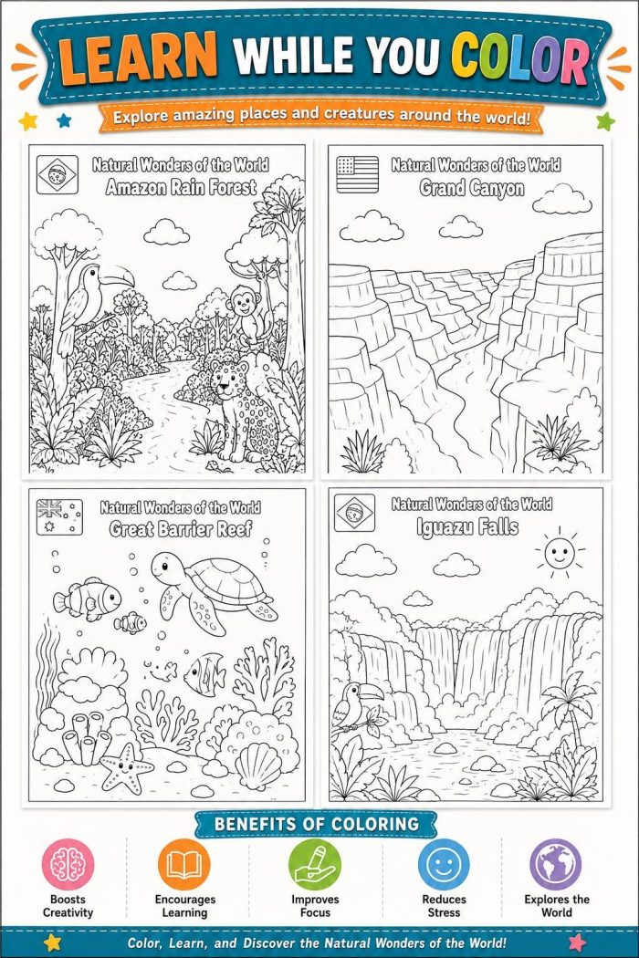 Natural Wonders World Coloring Book, Kids Ages 5-7, Educational Activity (PDF Download) - Image 9