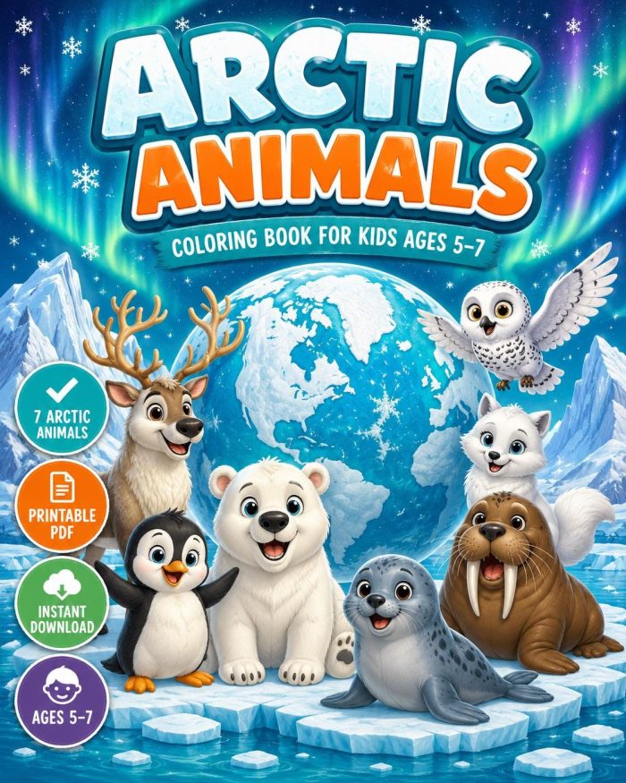 Arctic Animals Coloring Book for Kids Ages 5-7 (Digital Download) - Image 2