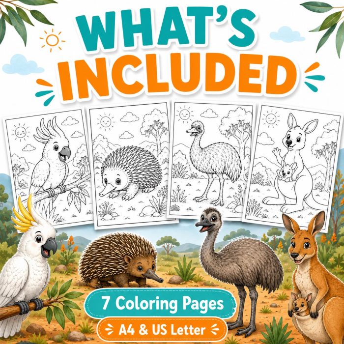 Australian Animals Coloring Book for Kids Ages 5-7 | Koala Kangaroo Platypus Printable PDF | Educational Animal Activity - Image 2