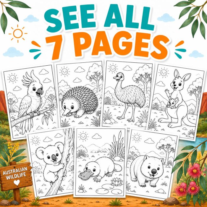 Australian Animals Coloring Book for Kids Ages 5-7 | Koala Kangaroo Platypus Printable PDF | Educational Animal Activity - Image 5