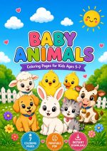 Baby Animals Coloring Pages for Kids Ages 5-7, Bunny Puppy Kitten Chick Duckling Lamb Calf, Printable PDF Download - Image 2