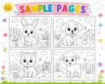Baby Animals Coloring Pages for Kids Ages 5-7, Bunny Puppy Kitten Chick Duckling Lamb Calf, Printable PDF Download - Image 4