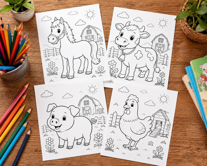 Farm Animal Coloring Pages for Kids Ages 5-7, Printable PDF, Horse Cow Pig Sheep Goat Duck Chicken, Instant Download - Image 7