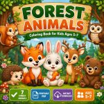 Forest Animals Coloring Pages, Printable PDF for Kids Ages 5-7, Fox Rabbit Deer Bear Owl Hedgehog Squirrel Activity Book