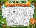Forest Animals Coloring Pages, Printable PDF for Kids Ages 5-7, Fox Rabbit Deer Bear Owl Hedgehog Squirrel Activity Book - Image 6