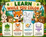 Forest Animals Coloring Pages, Printable PDF for Kids Ages 5-7, Fox Rabbit Deer Bear Owl Hedgehog Squirrel Activity Book - Image 3