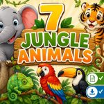 Jungle Animals Coloring Book for Kids Ages 5-7, Printable PDF, Elephant Tiger Monkey, Homeschool Activity, Instant Download