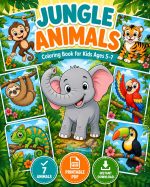 Jungle Animals Coloring Book for Kids Ages 5-7, Printable PDF, Elephant Tiger Monkey, Homeschool Activity, Instant Download - Image 2