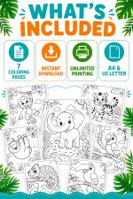 Jungle Animals Coloring Book for Kids Ages 5-7, Printable PDF, Elephant Tiger Monkey, Homeschool Activity, Instant Download - Image 4