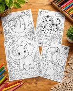 Jungle Animals Coloring Book for Kids Ages 5-7, Printable PDF, Elephant Tiger Monkey, Homeschool Activity, Instant Download - Image 6