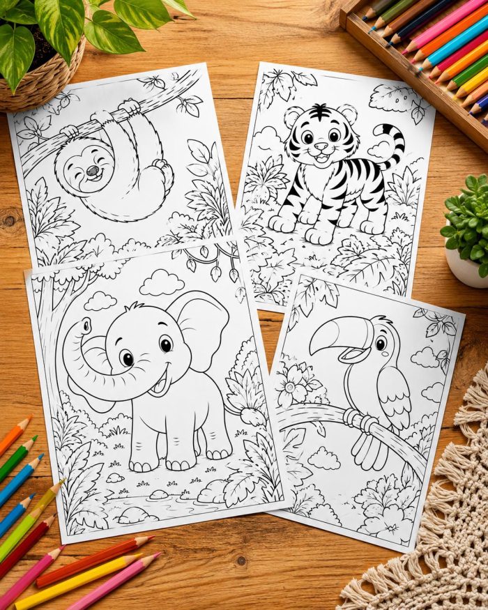 Jungle Animals Coloring Book for Kids Ages 5-7, Printable PDF, Elephant Tiger Monkey, Homeschool Activity, Instant Download - Image 6