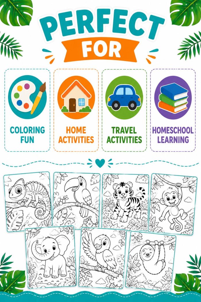 Jungle Animals Coloring Book for Kids Ages 5-7, Printable PDF, Elephant Tiger Monkey, Homeschool Activity, Instant Download - Image 7