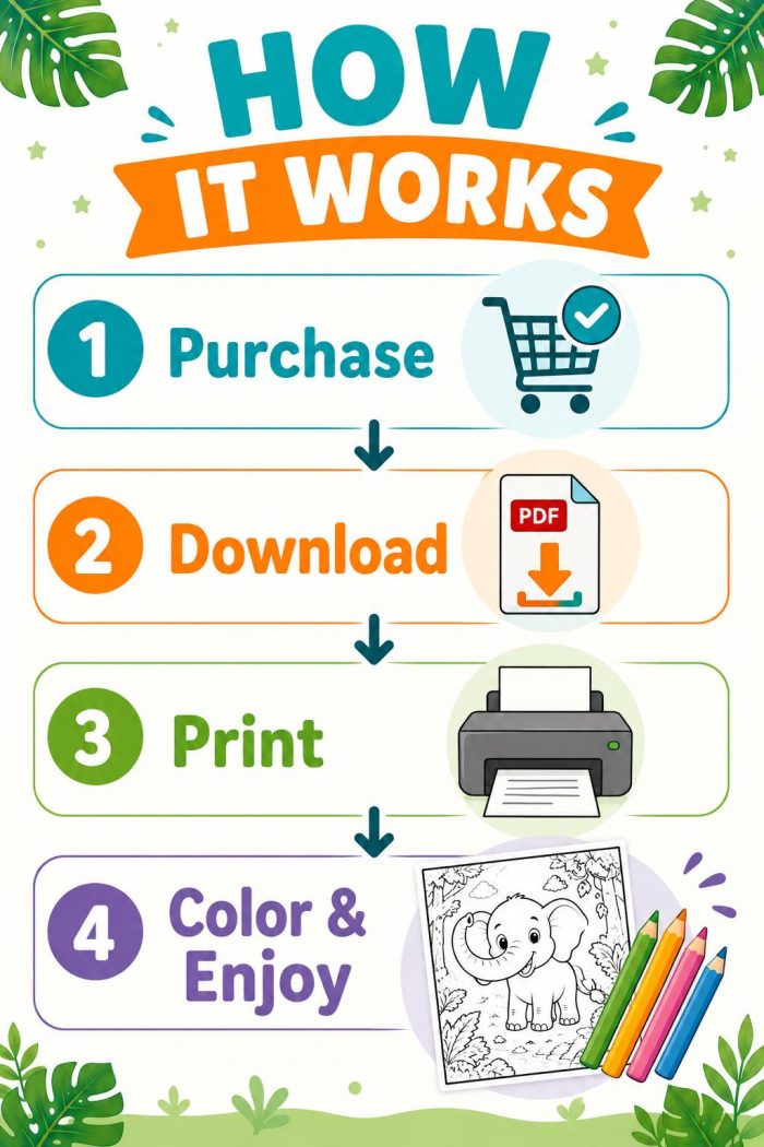 Jungle Animals Coloring Book for Kids Ages 5-7, Printable PDF, Elephant Tiger Monkey, Homeschool Activity, Instant Download - Image 9
