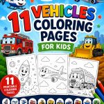 1 Vehicle Coloring Pages for Kids, Printable PDF Activity Book, Ages 5-7, Instant Download