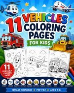 1 Vehicle Coloring Pages for Kids, Printable PDF Activity Book, Ages 5-7, Instant Download