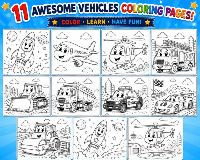 1 Vehicle Coloring Pages for Kids, Printable PDF Activity Book, Ages 5-7, Instant Download - Image 5