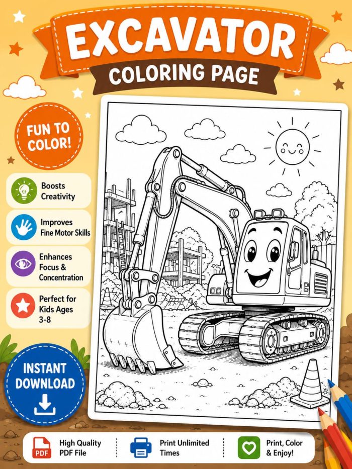 1 Vehicle Coloring Pages for Kids, Printable PDF Activity Book, Ages 5-7, Instant Download - Image 13