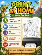 Dinosaur Coloring Book for Kids Ages 5-7, Printable PDF Activity, T-Rex Triceratops Velociraptor, Homeschool Fun - Image 7
