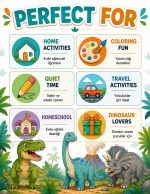 Dinosaur Coloring Book for Kids Ages 5-7, Printable PDF Activity, T-Rex Triceratops Velociraptor, Homeschool Fun - Image 8
