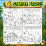 Dinosaur Coloring Book for Kids Ages 5-7, Printable PDF Activity, T-Rex Triceratops Velociraptor, Homeschool Fun - Image 4