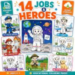 Jobs & Heroes Coloring Book for Kids Ages 5-7, Career Coloring Pages, Astronaut Doctor Firefighter Police, Printable PDF, Instant Download