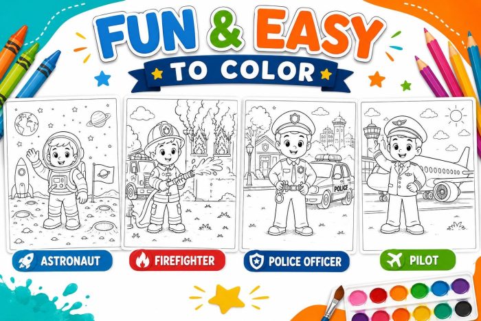 Jobs & Heroes Coloring Book for Kids Ages 5-7, Career Coloring Pages, Astronaut Doctor Firefighter Police, Printable PDF, Instant Download - Image 4