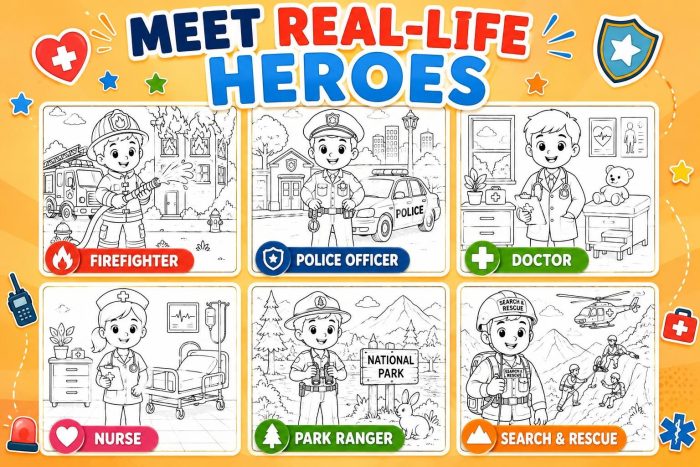 Jobs & Heroes Coloring Book for Kids Ages 5-7, Career Coloring Pages, Astronaut Doctor Firefighter Police, Printable PDF, Instant Download - Image 6