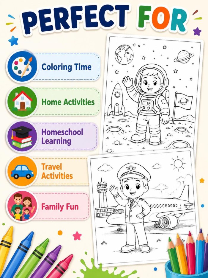 Jobs & Heroes Coloring Book for Kids Ages 5-7, Career Coloring Pages, Astronaut Doctor Firefighter Police, Printable PDF, Instant Download - Image 9