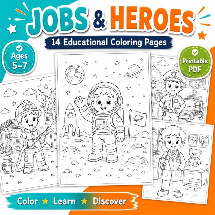 Jobs & Heroes Coloring Book for Kids Ages 5-7, Career Coloring Pages, Astronaut Doctor Firefighter Police, Printable PDF, Instant Download - Image 11