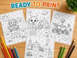 Astronaut Alien Rocket Coloring Pages for Kids Ages 5-7, Space Adventure Printable PDF, Homeschool Activity - Image 4