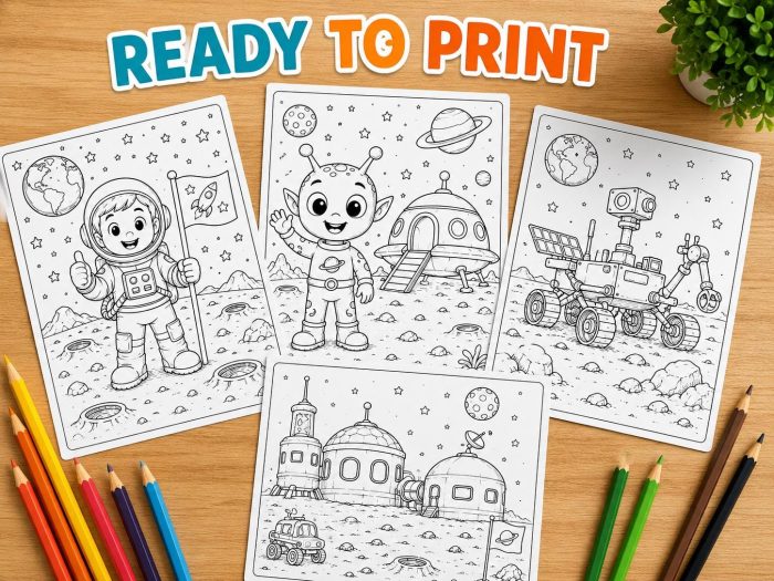 Astronaut Alien Rocket Coloring Pages for Kids Ages 5-7, Space Adventure Printable PDF, Homeschool Activity - Image 4
