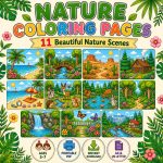 Nature Coloring Pages for Kids,11 Scenes,Printable PDF ,Forest, Beach&Desert  Instant Download