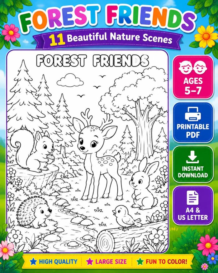 Nature Coloring Pages for Kids,11 Scenes,Printable PDF ,Forest, Beach&Desert  Instant Download - Image 4