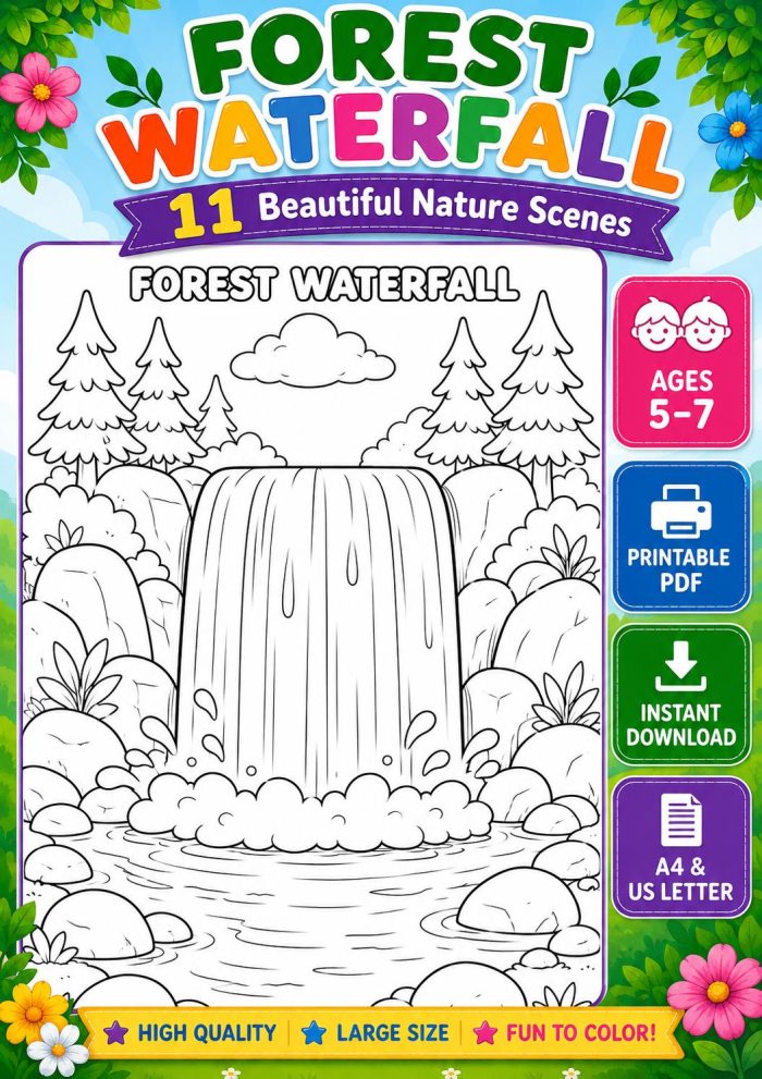 Nature Coloring Pages for Kids,11 Scenes,Printable PDF ,Forest, Beach&Desert  Instant Download - Image 8
