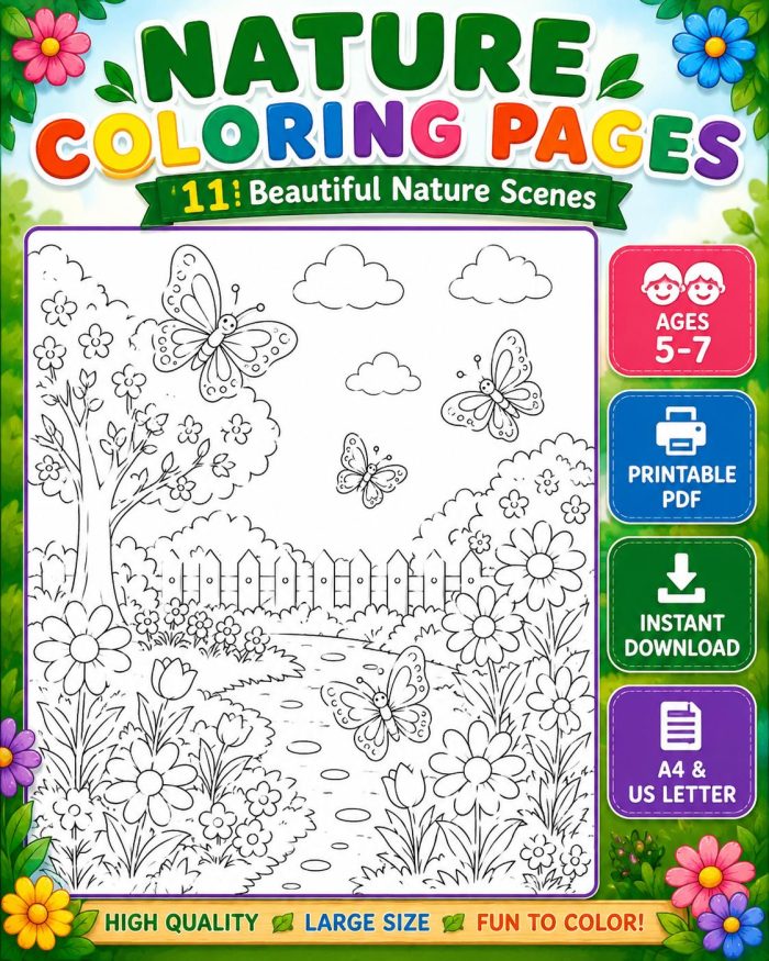 Nature Coloring Pages for Kids,11 Scenes,Printable PDF ,Forest, Beach&Desert  Instant Download - Image 11