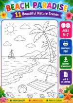 Nature Coloring Pages for Kids,11 Scenes,Printable PDF ,Forest, Beach&Desert  Instant Download - Image 14