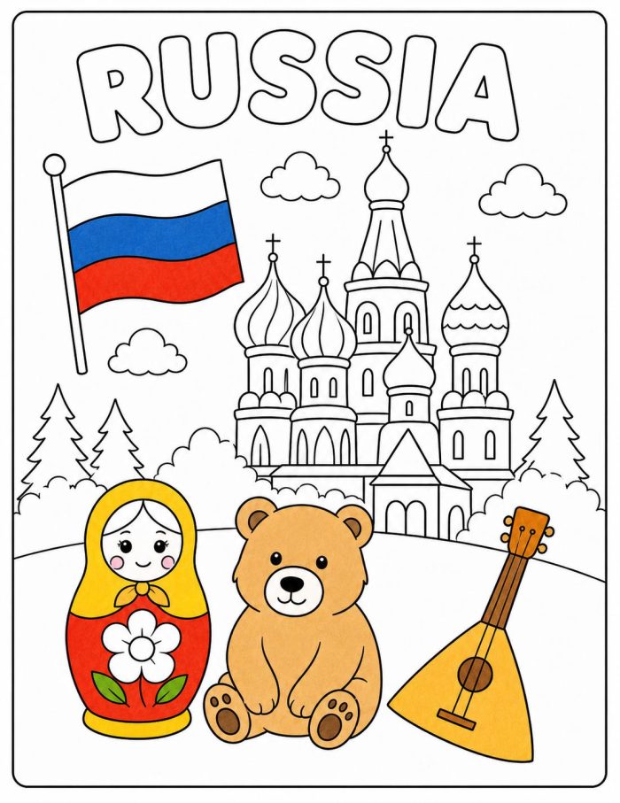Around the World Coloring Pages, 22 Countries Printable PDF (Digital Download) - Image 13