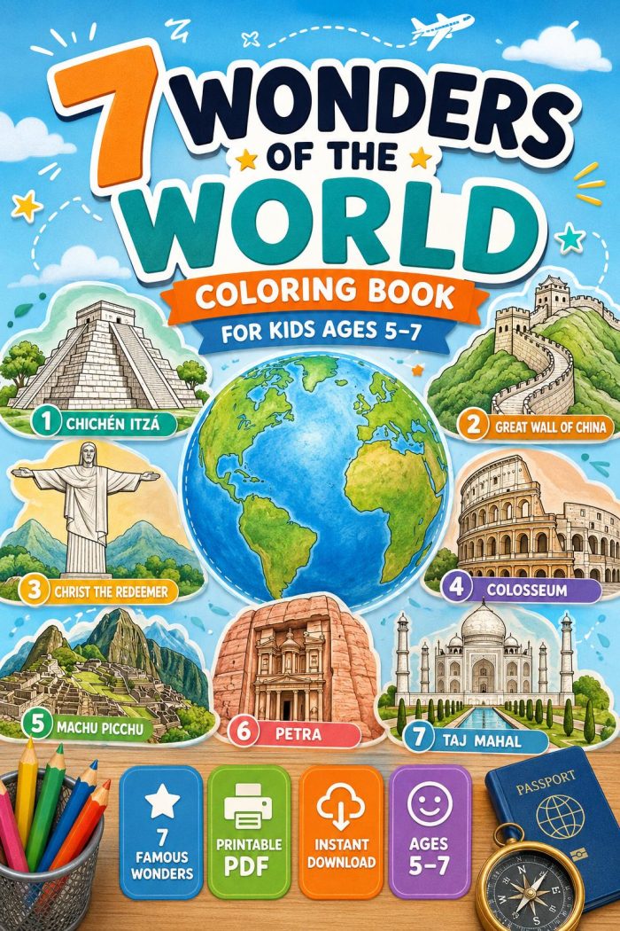 7 Wonders World Coloring Pages, Famous Landmarks Printable PDF (Ages 5-7) - Image 2