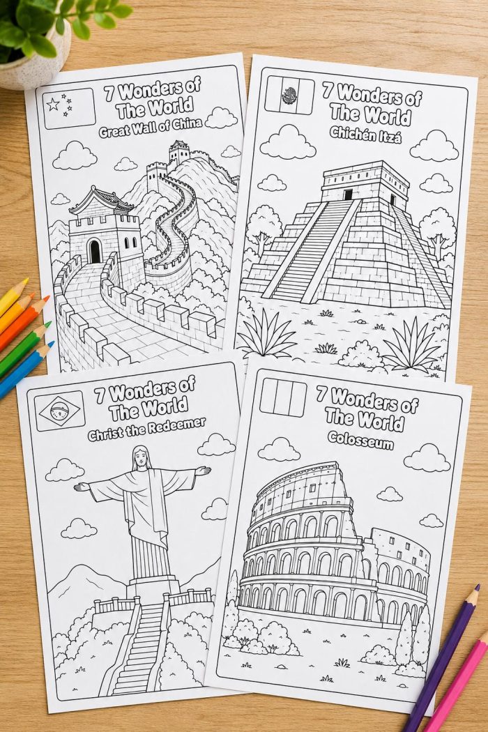 7 Wonders World Coloring Pages, Famous Landmarks Printable PDF (Ages 5-7) - Image 5
