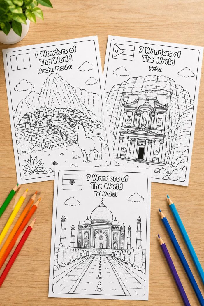 7 Wonders World Coloring Pages, Famous Landmarks Printable PDF (Ages 5-7) - Image 4