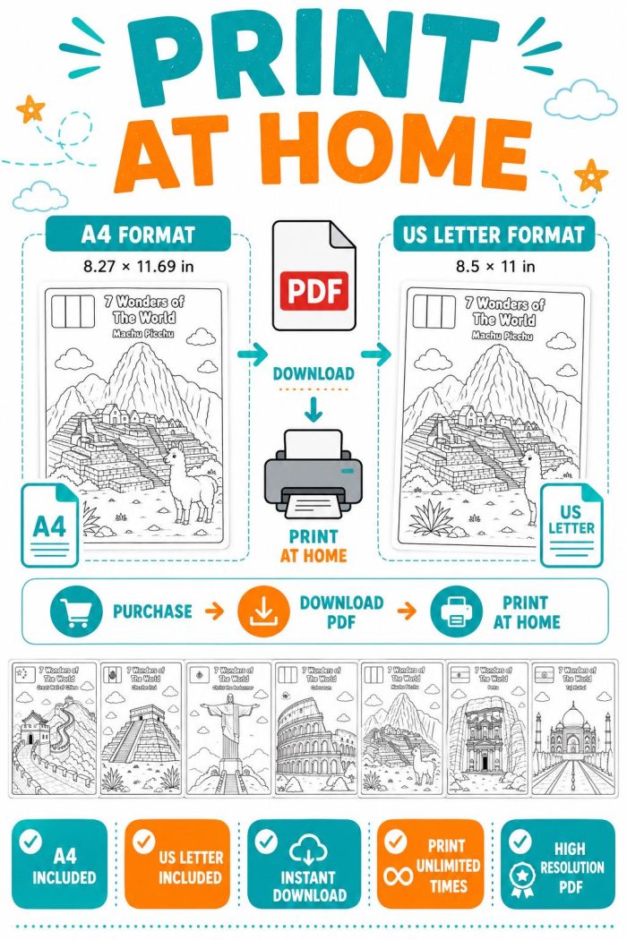 7 Wonders World Coloring Pages, Famous Landmarks Printable PDF (Ages 5-7) - Image 7