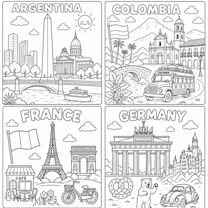 Around the World Coloring Pages, 22 Countries Printable PDF (Digital Download) - Image 15