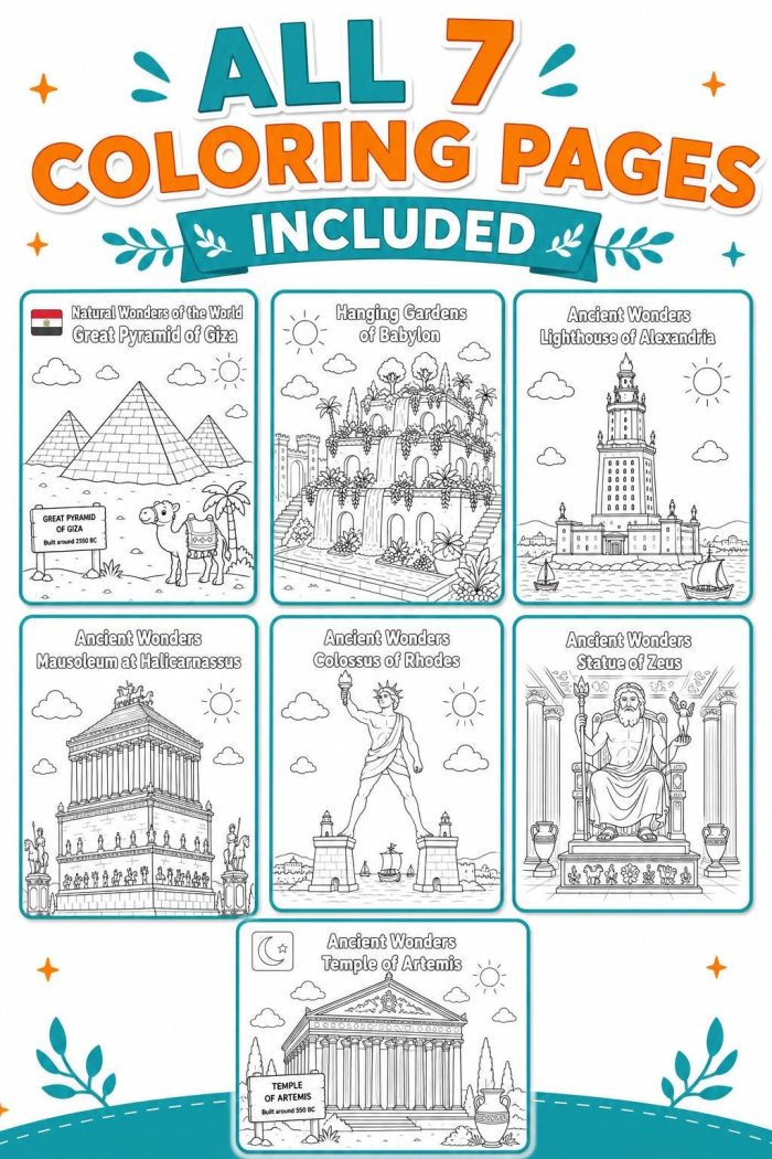 Ancient Wonders Coloring Pages, Printable History Activity for Kids (Digital Download) - Image 5