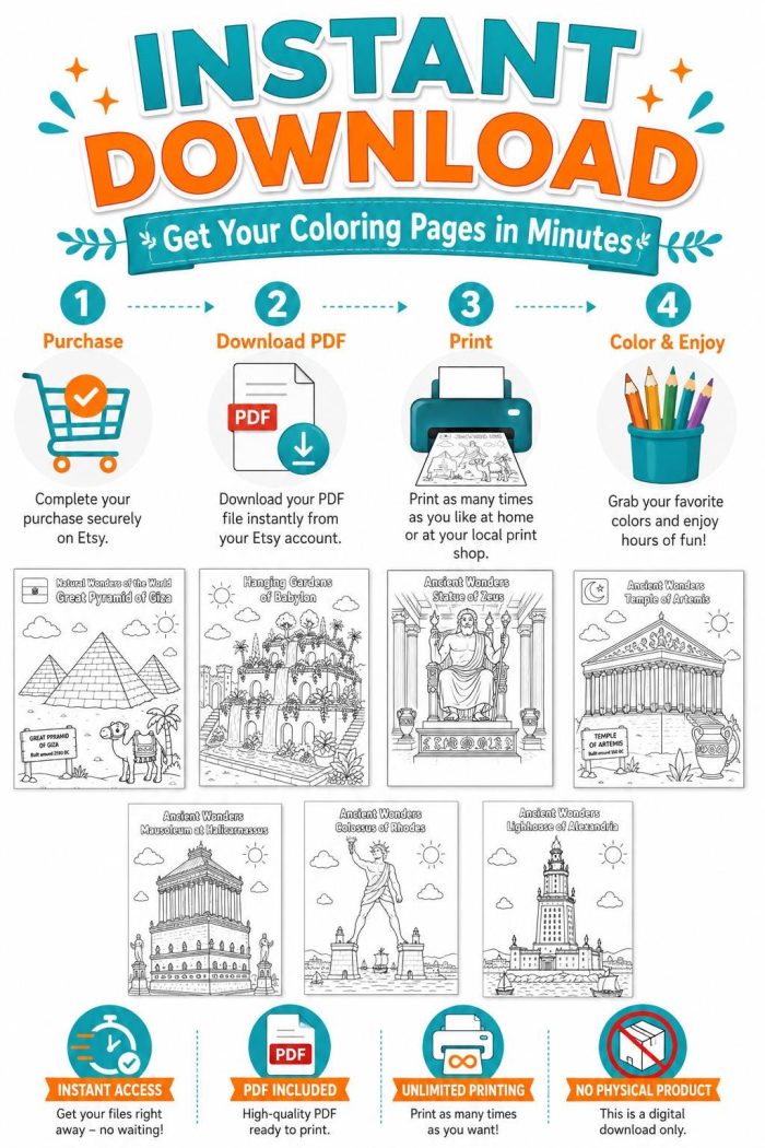 Ancient Wonders Coloring Pages, Printable History Activity for Kids (Digital Download) - Image 7